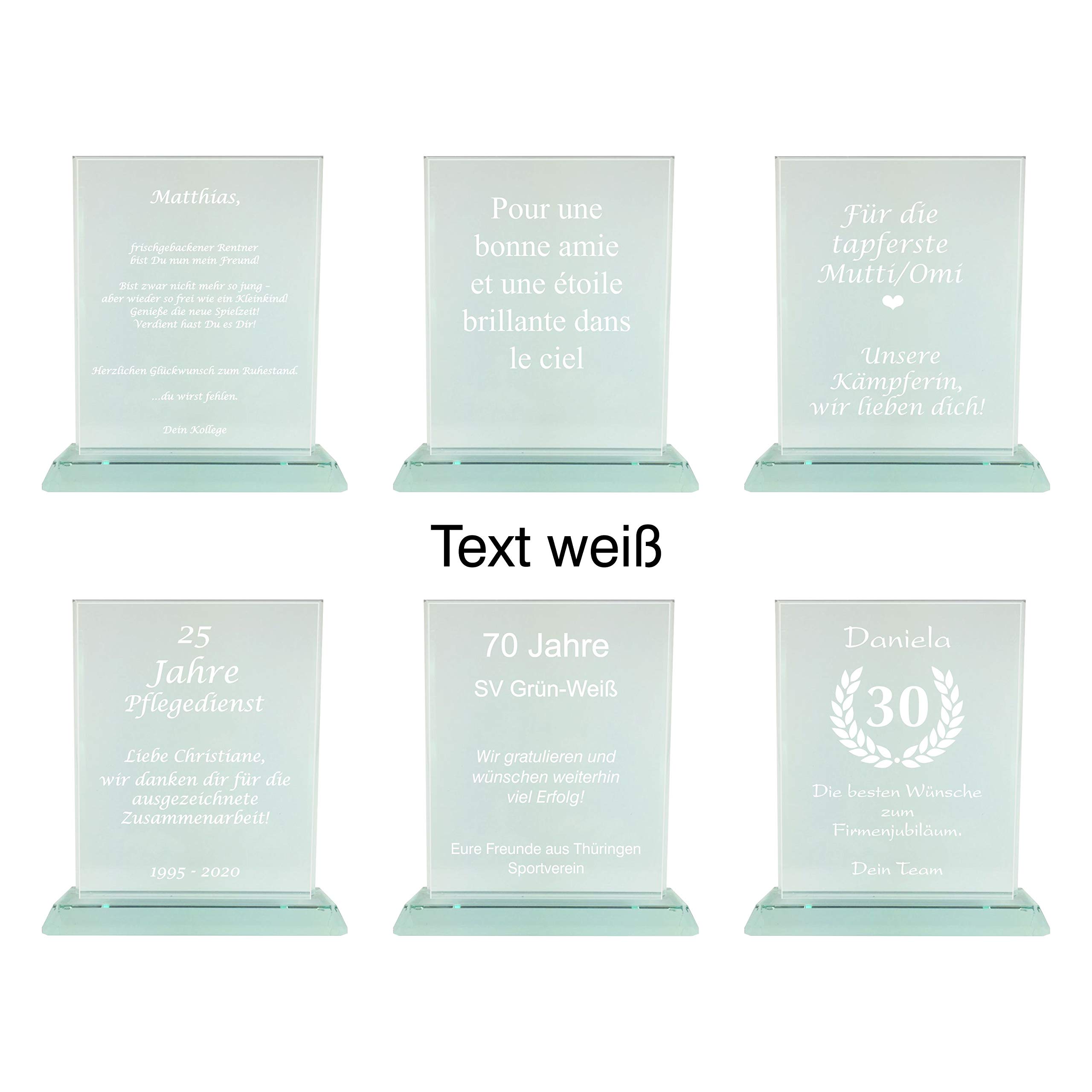 Glaspokal, Glastrophäe, Rechteck aus Jadeglas für Jubiläum, Sieger, Ehrung, Danksagung, Turnier