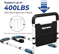 Vista 4 de Riel de asistencia de cama, aprobado por ASTM, bastón de cama ajustable con mango ergonómico antideslizante y bolsillo de almacenamiento