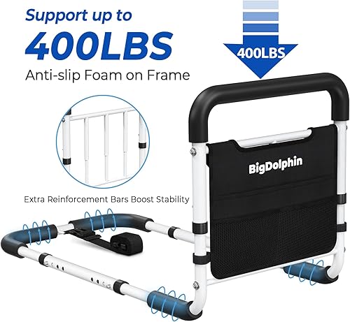 Miniatura 4 de Riel de asistencia de cama, aprobado por ASTM, bastón de cama ajustable con mango ergonómico antideslizante y bolsillo de almacenamiento,