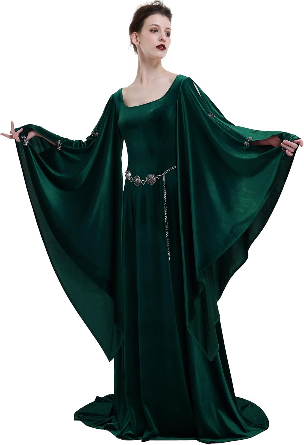 Renaissance Dress Women Retro Velvet Gown Vintage Medieval Costume Historical Celtic Dress with Wide Sleeves - Image 8