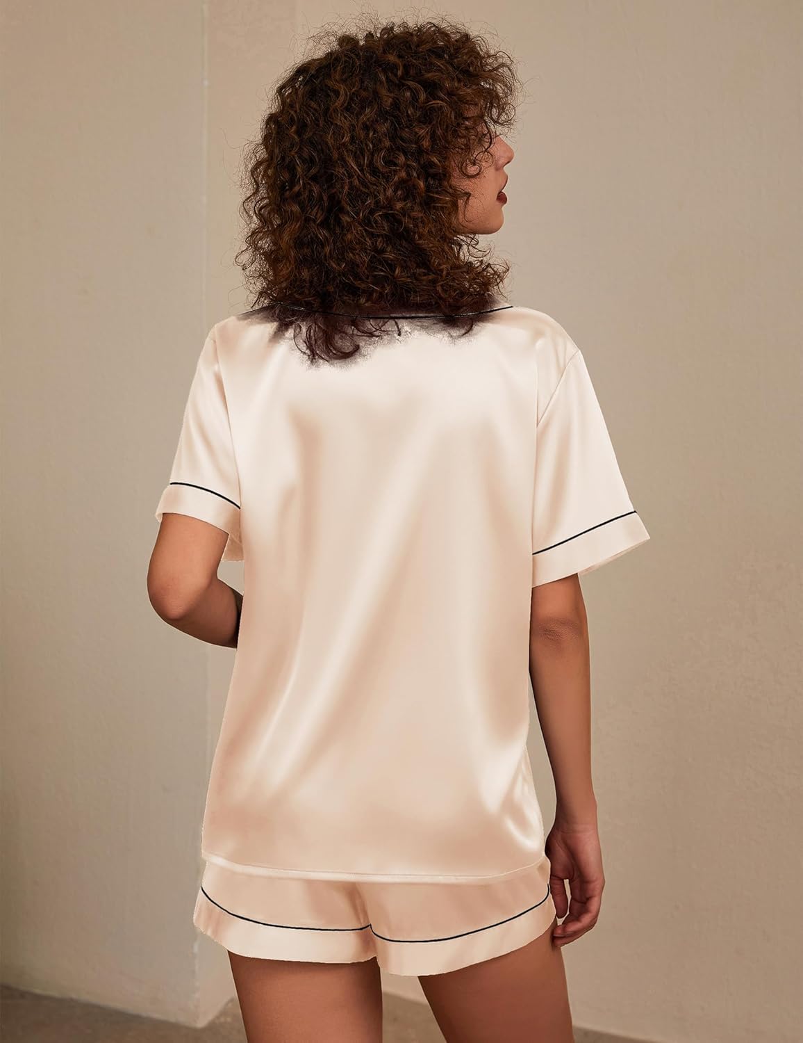 Ekouaer Silk Pajamas for Women Satin Pajama Set 2 Piece Short Sleeve Pjs Sets Soft Summer Sleepwear with Pockets Champagne Large - Image 4