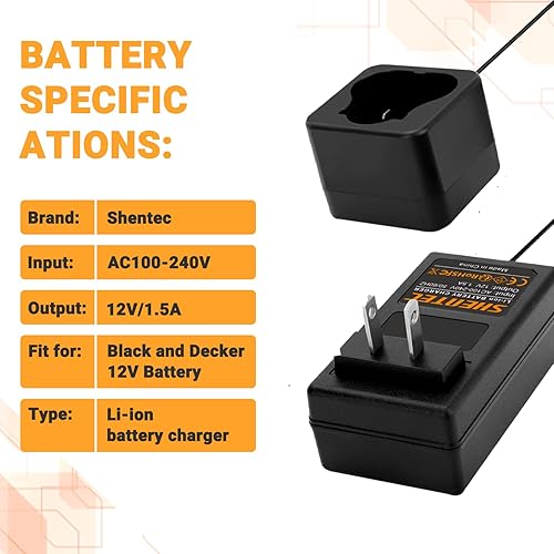 Vista 4 de Shentec 12V Li-ion Battery Charger Compatible with Black and Decker 12V BL1110 BL1310 BL1510 LB12 LBX12 LBXR12 Pod