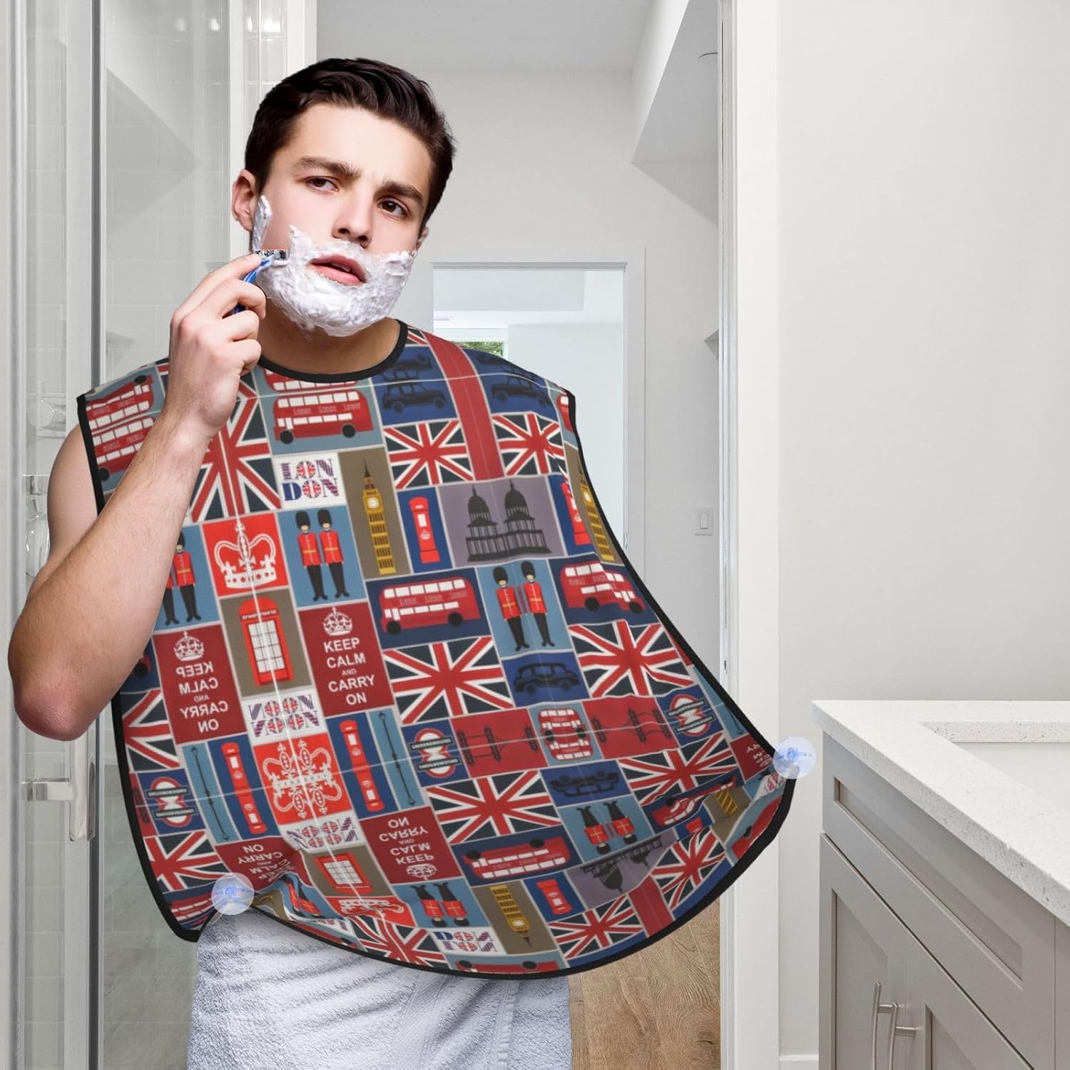 England Symbols Print Beard Bib Apron, Shaving Apron For Dad, Men'S Hair Catcher For Shaving Best Gifts For Dad
