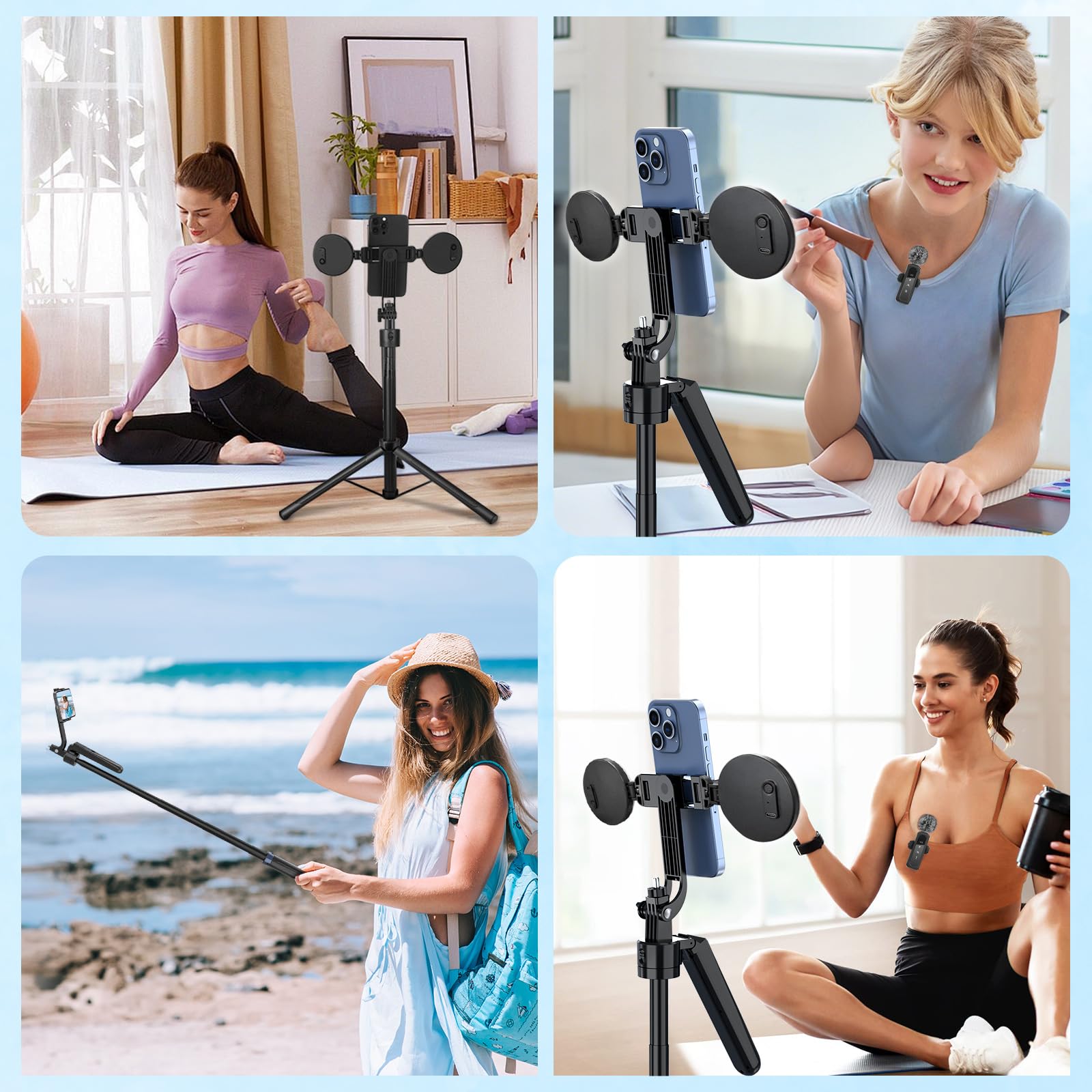 Creator di Contenuti per YouTube - Kit di Vlogging per iPhone/Android, Treppiede di Seguimento Facciale Automatico da 178 cm per iPhone con Luci e Microfoni Wireless, Kit di Avvio per TikTok/YouTube