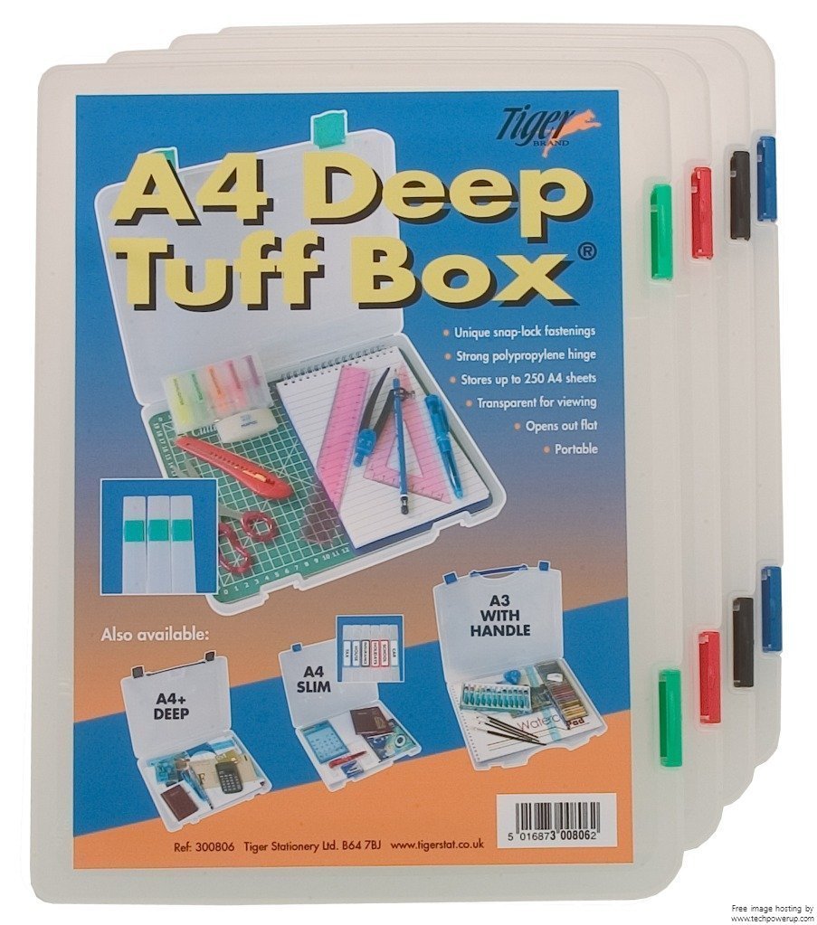 3xTiger A4 Deep Tuff Box A4 Storage box file with clips hold stationery a4 files, sheets