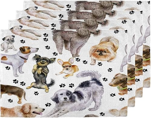 Animal Dog Decor Placemats Set of 4 Table Mats Washable Placemat Waterproof Place Mats for Party Home Dining Table Decor 18x12 in