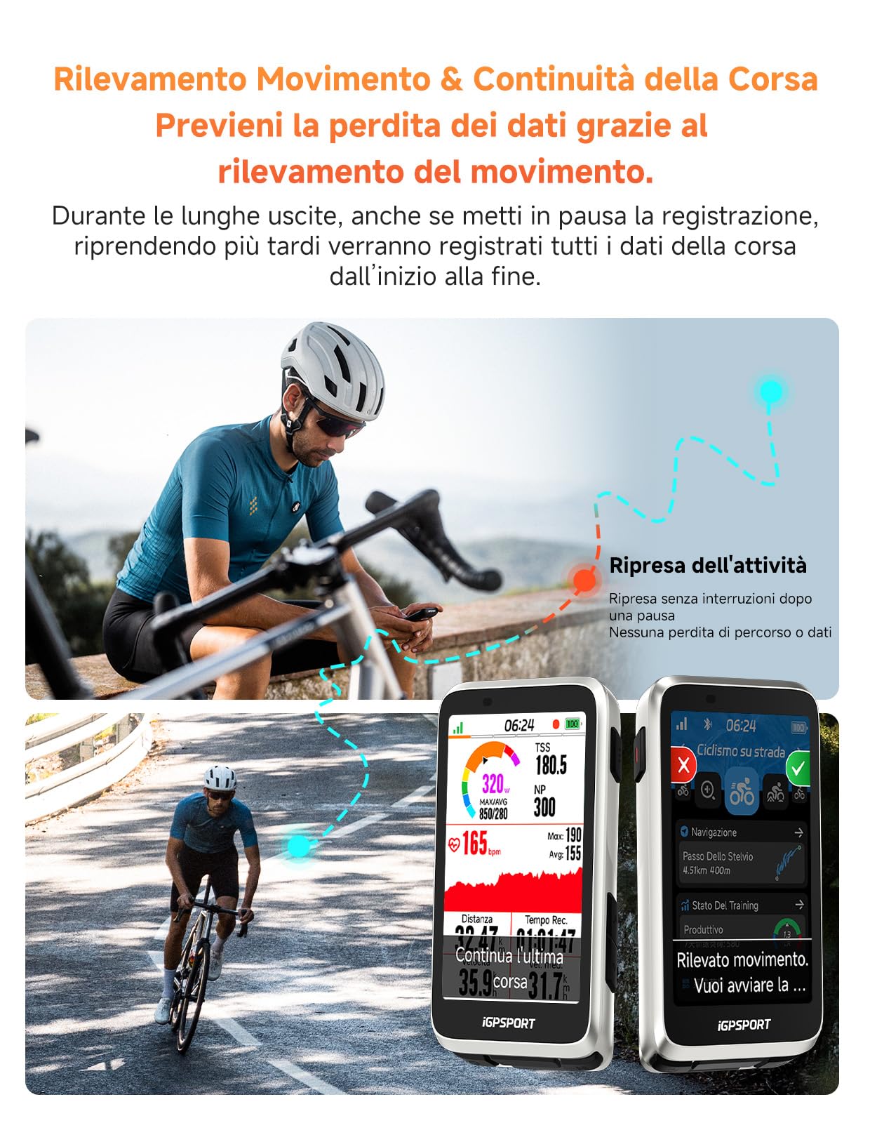 iGPSPORT BiNavi Ciclocomputer GPS, Analisi Allenamento, Navigazione Continua, Rilevamento Movimento, Touchscreen 3,5", Controllo Musica e Action Cam, iClimb Pro, 35H