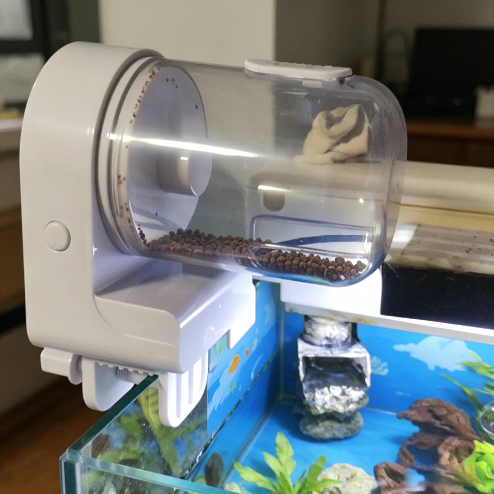 Alimentador Automático para Peces Dispensador Inteligente Temporizador Programable Recipiente de Alimentos Capacidad Grande Instalación Sencilla, con Base de Alimentación