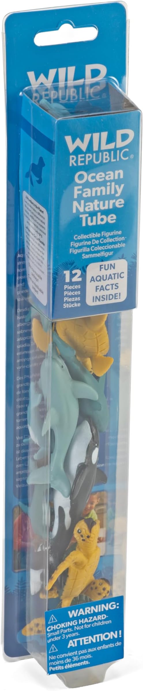 Wild Republic Aquatic Family Animal Figurines Tube, Ocean Toys, Shark, Dolphin, Sea Turtle, Orca, Sea Life Families Collection