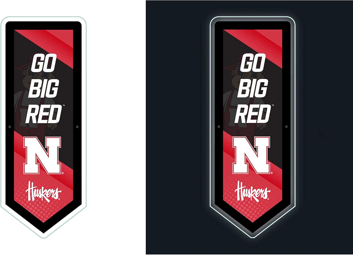 Team Sports America Evergreen NCAA University of Nebraska | Ultra-Thin LED Light Wall Sign Decor | Large Pennant Banner | 9 x 23 Inches | Made in the USA