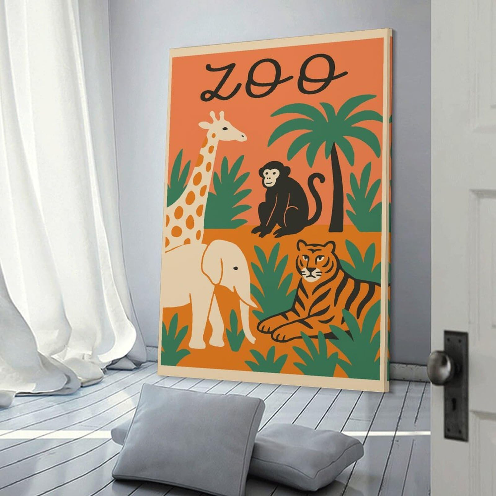 Junmoney Zoo Animals Illustration Room Decor Wall Art 24x36inch(60x90cm), for Bedroom, Guest Room Or Reading Nook, An Easy Wall Refresh for Bedrooms