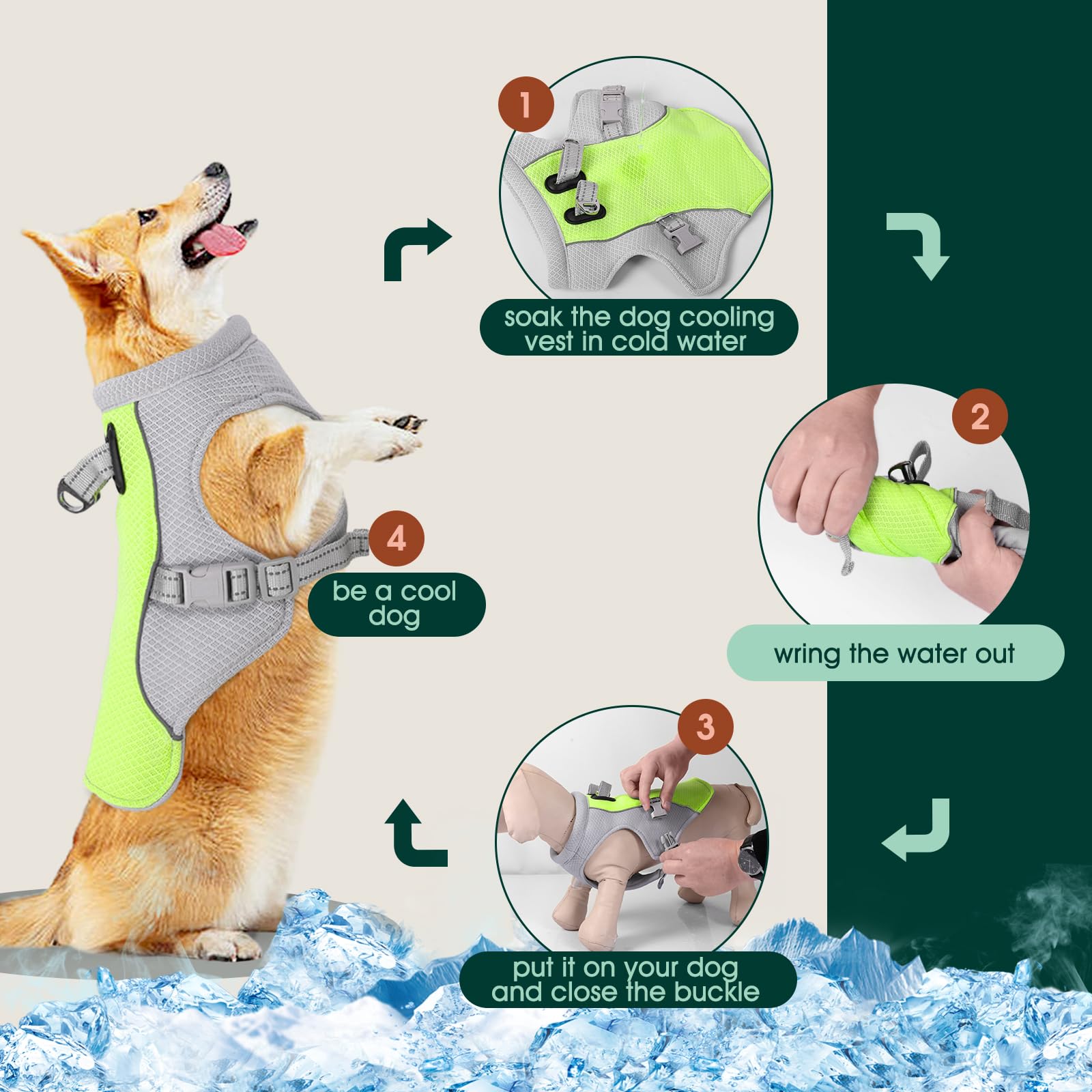 Kuoser Kühlweste für Hunde, Hundekühlungsmantel für heiße Sommertage, Atmungsaktive & Reflektierende Sicherheitsweste für Klein Mittel Hunde, Kühljacke für Aktivitäten Draußen Wandern Training
