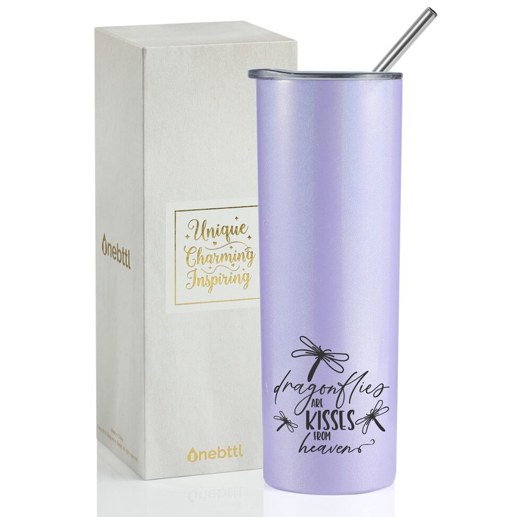 Dragonfly Gifts for Women, Dragonfly Inspirational Encouragement Spiritual Gift, Dragonfly Lover Gifts, Love Memories Grief Dragonfly Quotes, Dragonflies Are Kisses from Heaven, 20oz Tumbler, Onebttl