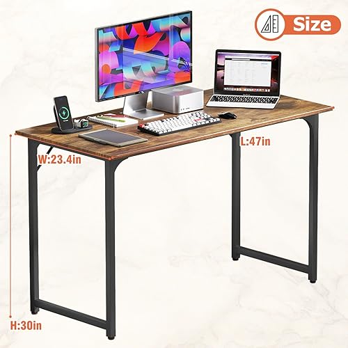 Miniatura 3 de Dopinmin Escritorio para computadora de 47 pulgadas, mesa de estudio simple, escritorio de oficina industrial, mesa resistente para computadora