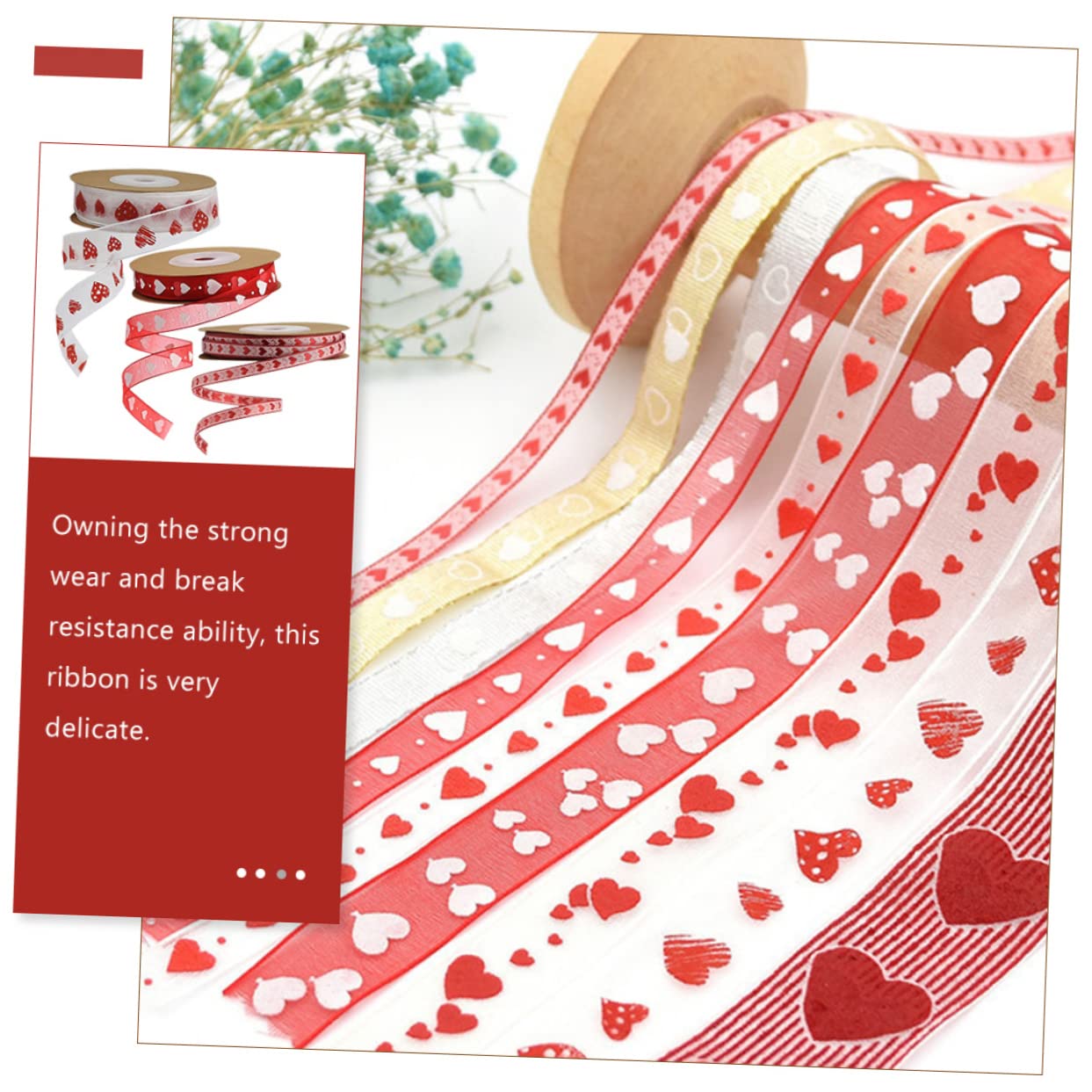 SHINEOFI 3 Sätze Valentinstag Verpackungsband Hochzeitsband Valentinstag Bänder Stift Sackleinen Bögen Seidenband Ribbon Geschenkband Roll Banddekor Herz-design-band Polyester 3 Rollen * 3