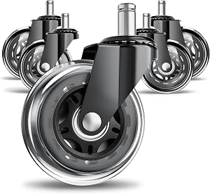 Office Chair Wheels, Set of 5 Caster Wheels Office Accessories, 3 Inch Heavy Duty Casters for Chairs to Replace Office Chair Mats, Smooth & Quiet Universal Fit for Most Chairs(5 Pack)