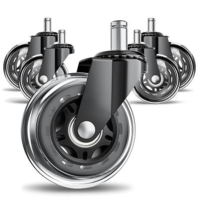 Office Chair Wheels for Hardwood Floor, 5 Pack 3 Inch Heavy Duty PU Caster Wheels, Replacement Casters Universal Stem, Quiet & Smooth for Most Chairs