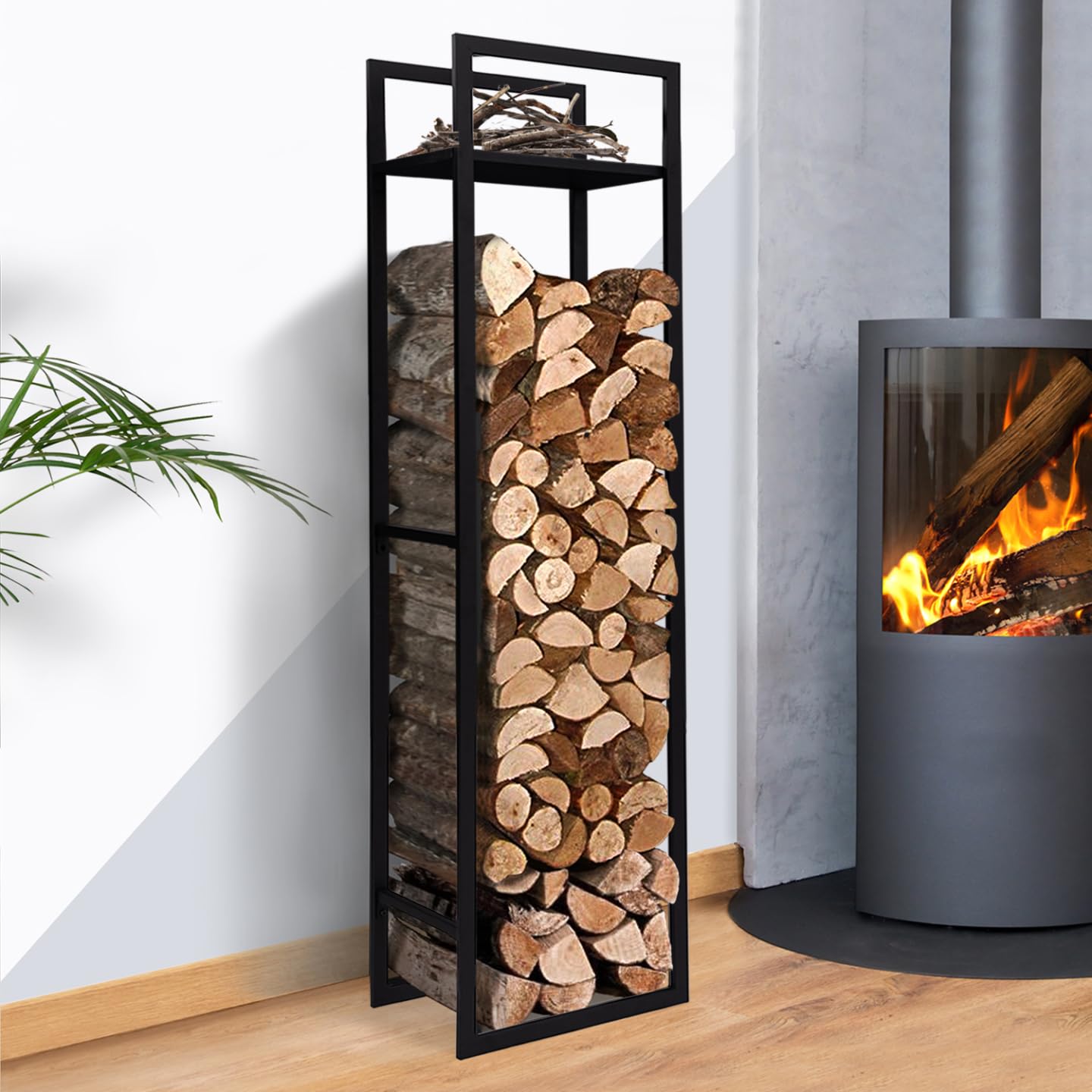 Range bûches Vertical Acier Noir H.170 CM pour cheminée