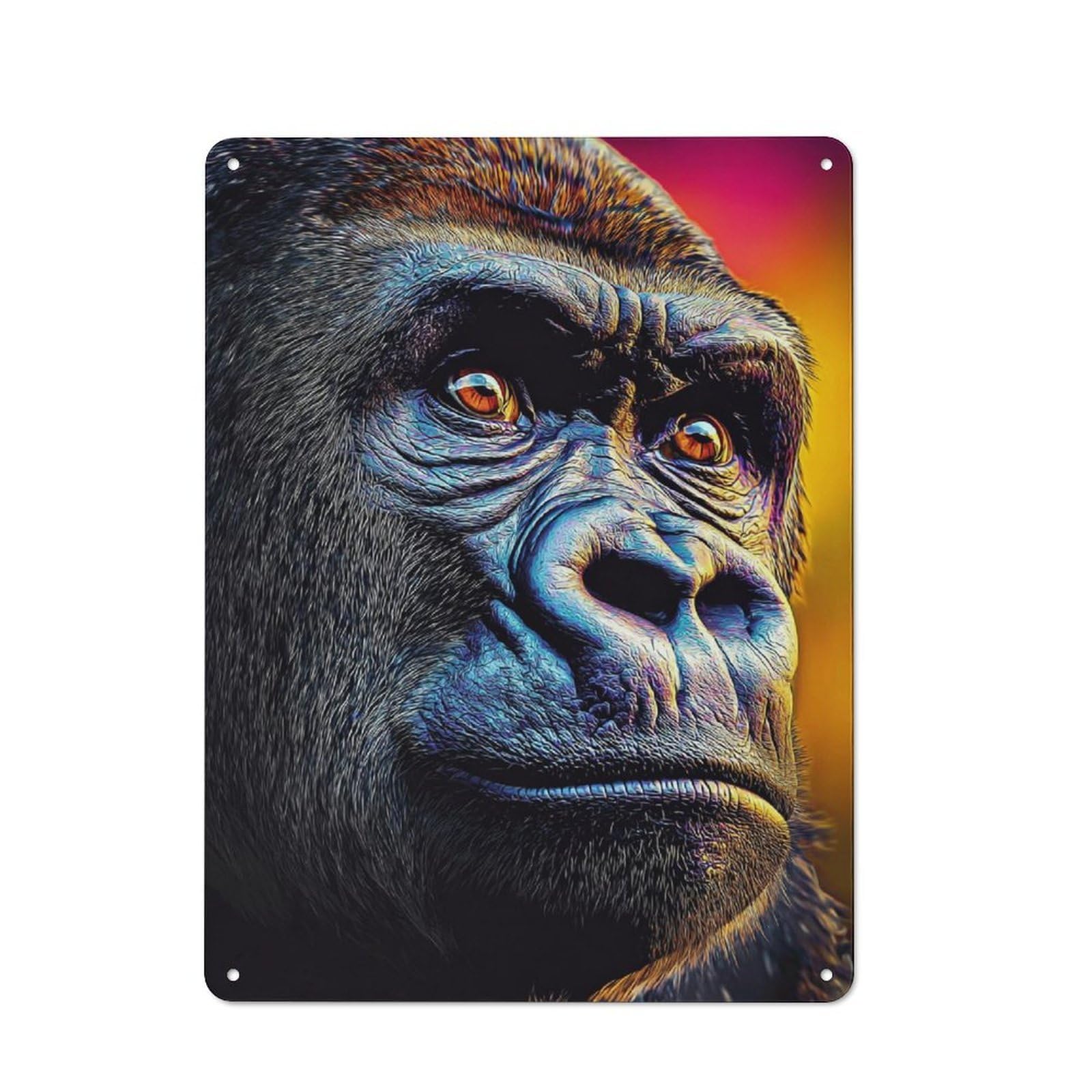 Junmoney Colorful Gorilla Portrait -1 Shop Front Style Decorative Metal Plaque 40X30cm, Shop Wall Decor For Cafe, Bistro, Bakery Or Restaurant