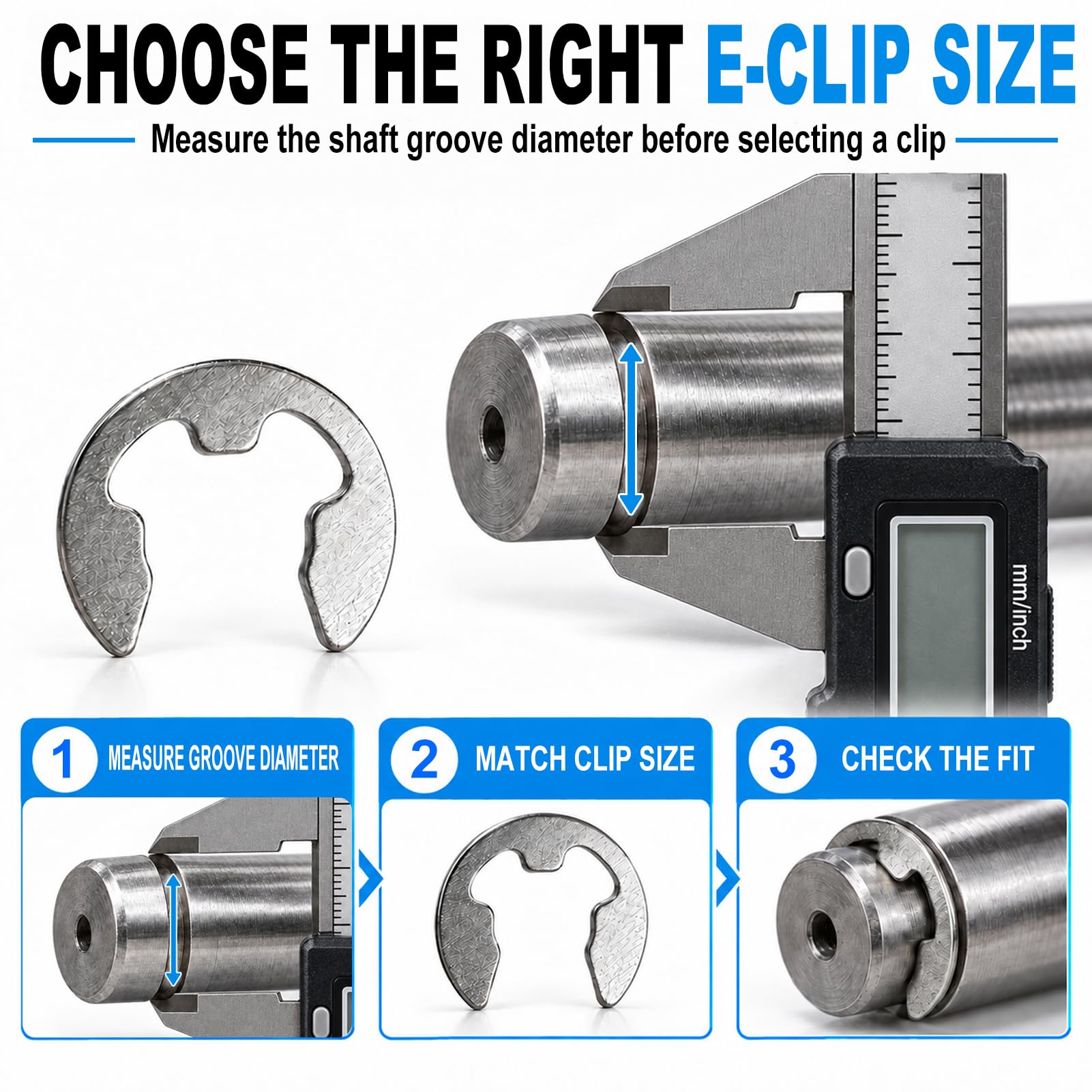 E Clip Assortment Kit - 120 Stainless Steel Retaining Rings -6