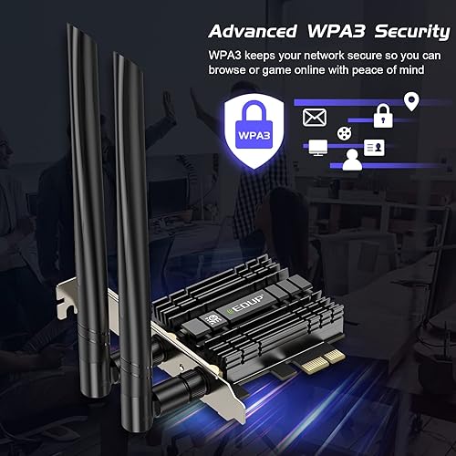 Miniatura 8 de EDUP Tarjeta PCIE WiFi 6E AX210 Bluetooth 5.2 AX5400M 802.11ax Tri-Band 6G5.8G2.4GHz Disipador de calor 6dBi Antena PCI-E Tarjetas de red