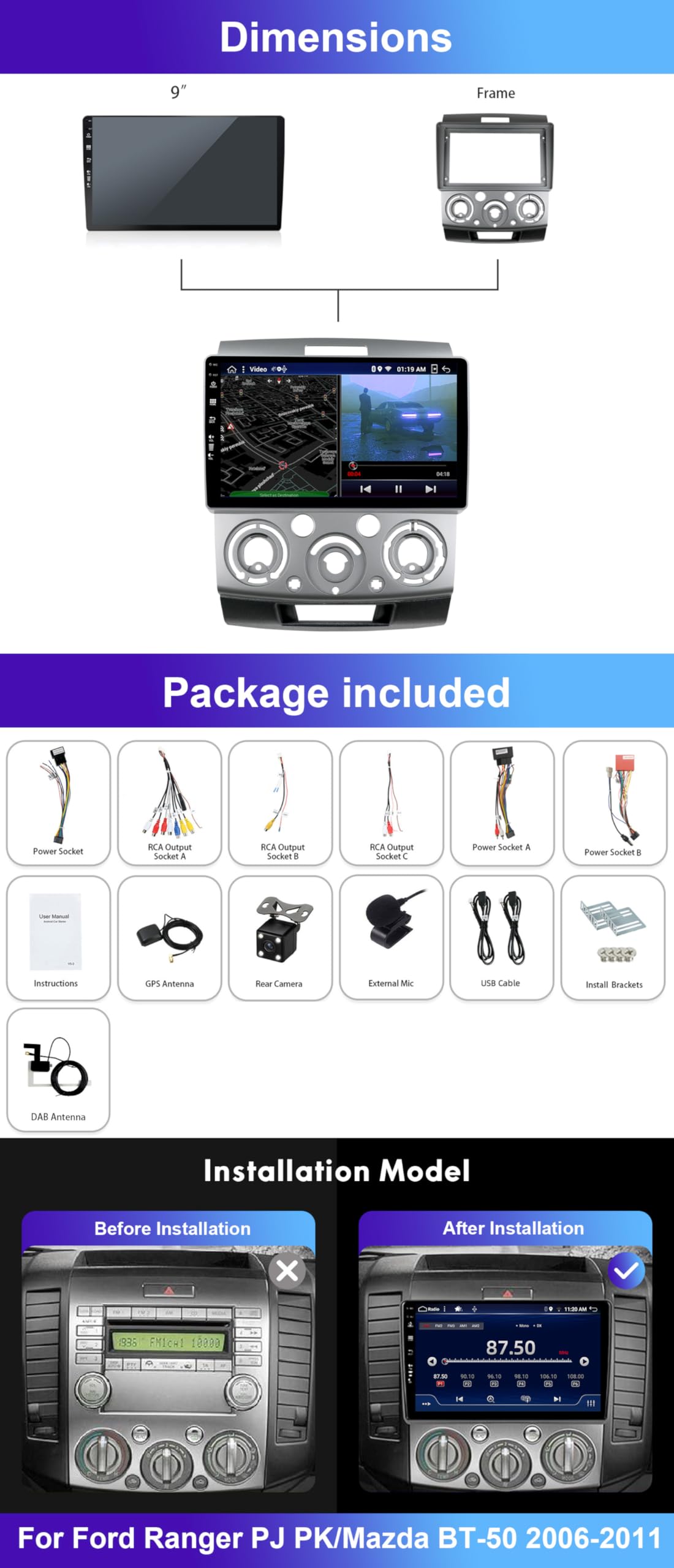 MISONDA 6G+128G- 4G/DAB+ Android 14 Double Din Car Stereo For Ford Ranger PJ PK/Mazda BT-50 2006-2011 - Image 2