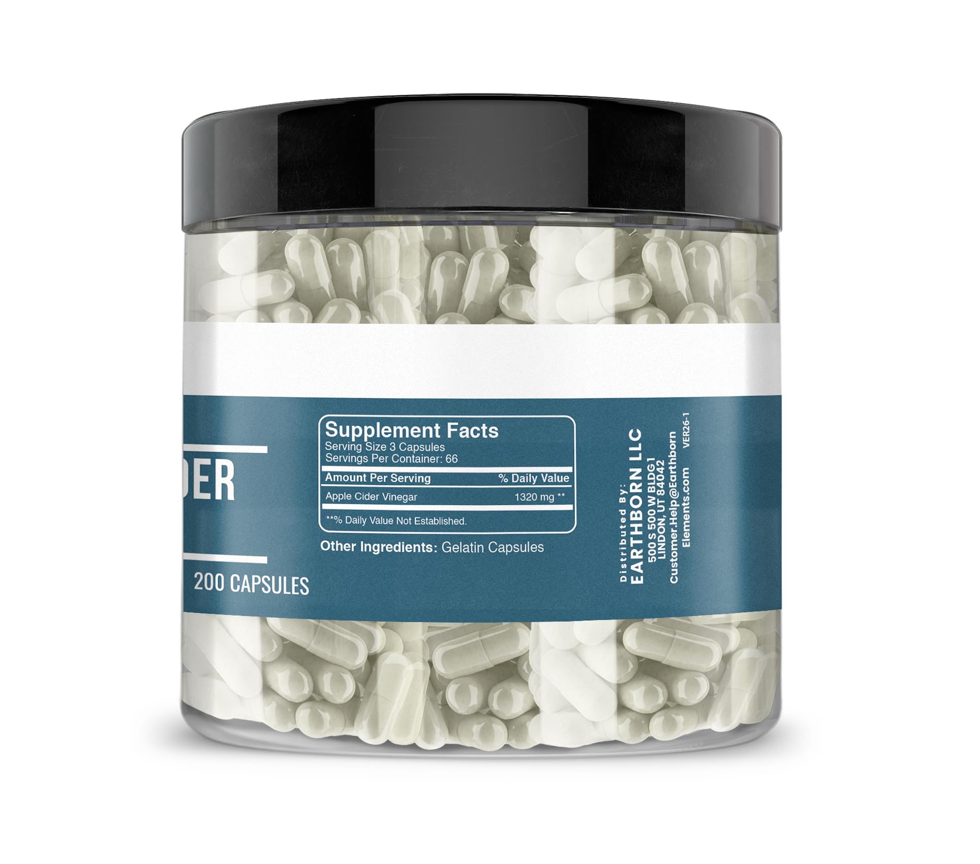 Earthborn Elements Apple Cider Vinegar 200 Capsules, Pure & Undiluted, No Additives