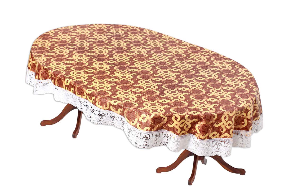 The Furnishing Tree Oval Shaped WxL 60x108 Inch 8 Seater Table Cover Trellis Pattern Brown, Waterproof PVC-picture-18