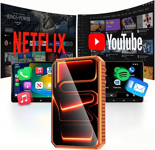 Adaptador inalámbrico CarPlay y Android Auto, caja mágica con puertos HDMI/USB, YouTube y TikTok integrados, reproducción desde USB y duplicación de pantalla HD