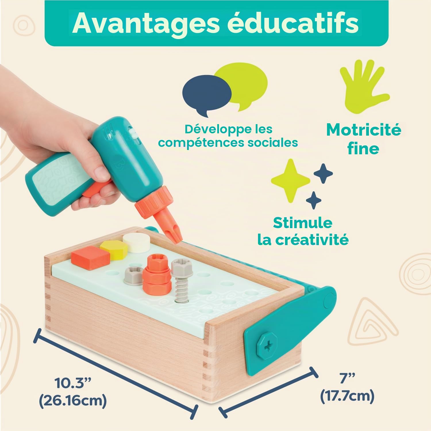 B. toys - Kit Fix 'n' Play, Coffre à Outils en Bois pour Enfants