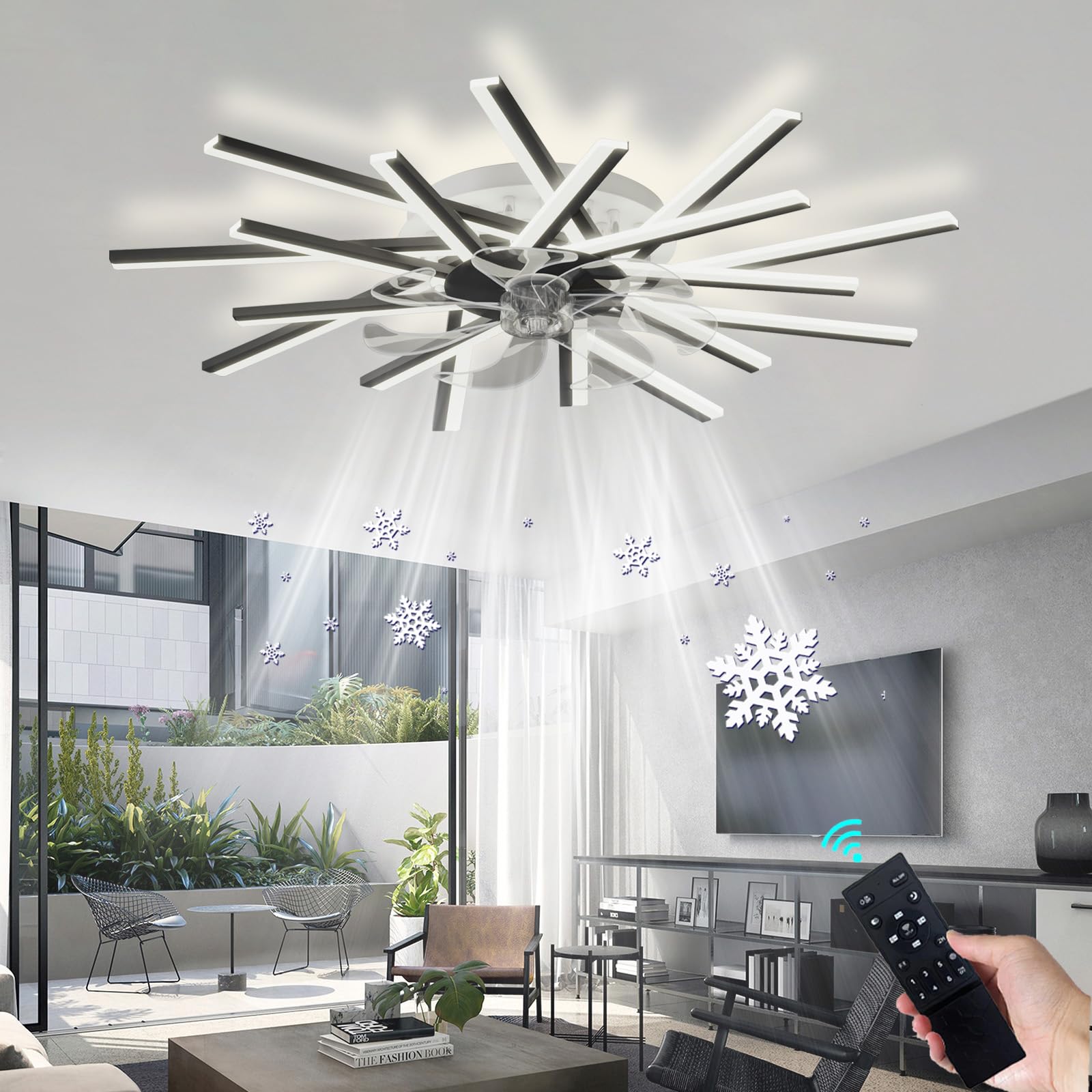 YUNZI 100CM Large Ceiling Fan with Light and Remote Control Reversible Winter and Summer Function 6 Speed Fan Light LED Dimmable Ceiling Fan for Living Room Bedroom