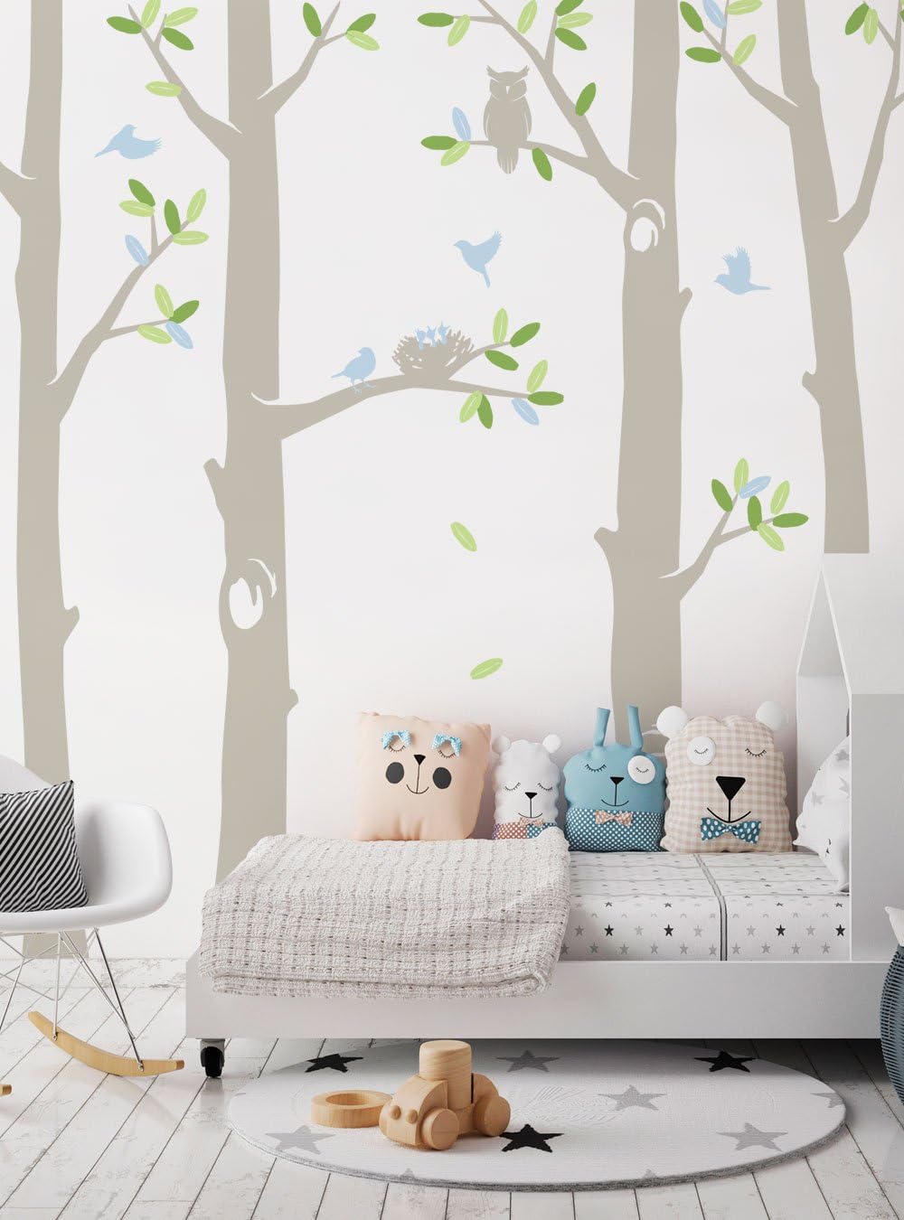 Scheme A, 108" H - Nature Tree Scene with Baby Birds and Nest Wall Decal - by Simple Shapes