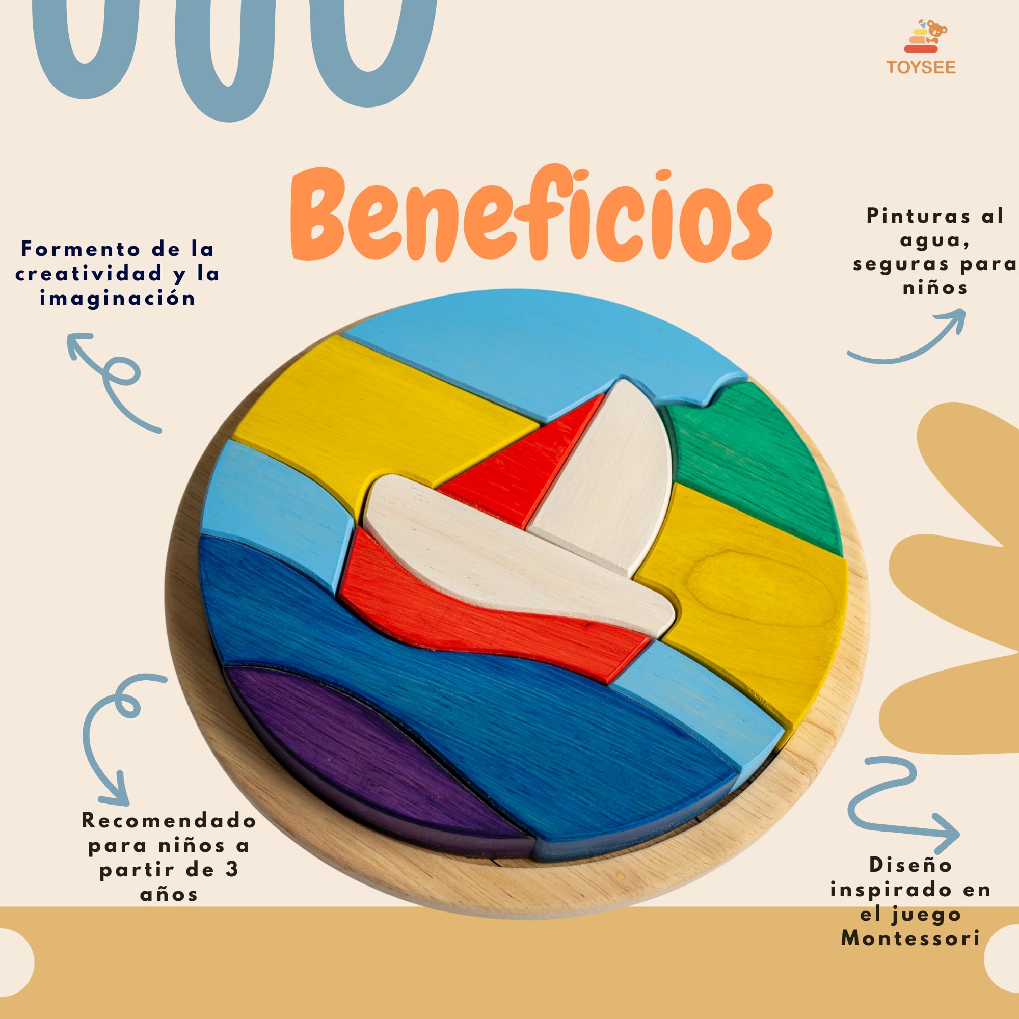 Drewniane puzzle łódź – Edukacyjne Puzzle dla dzieci 3+ lat