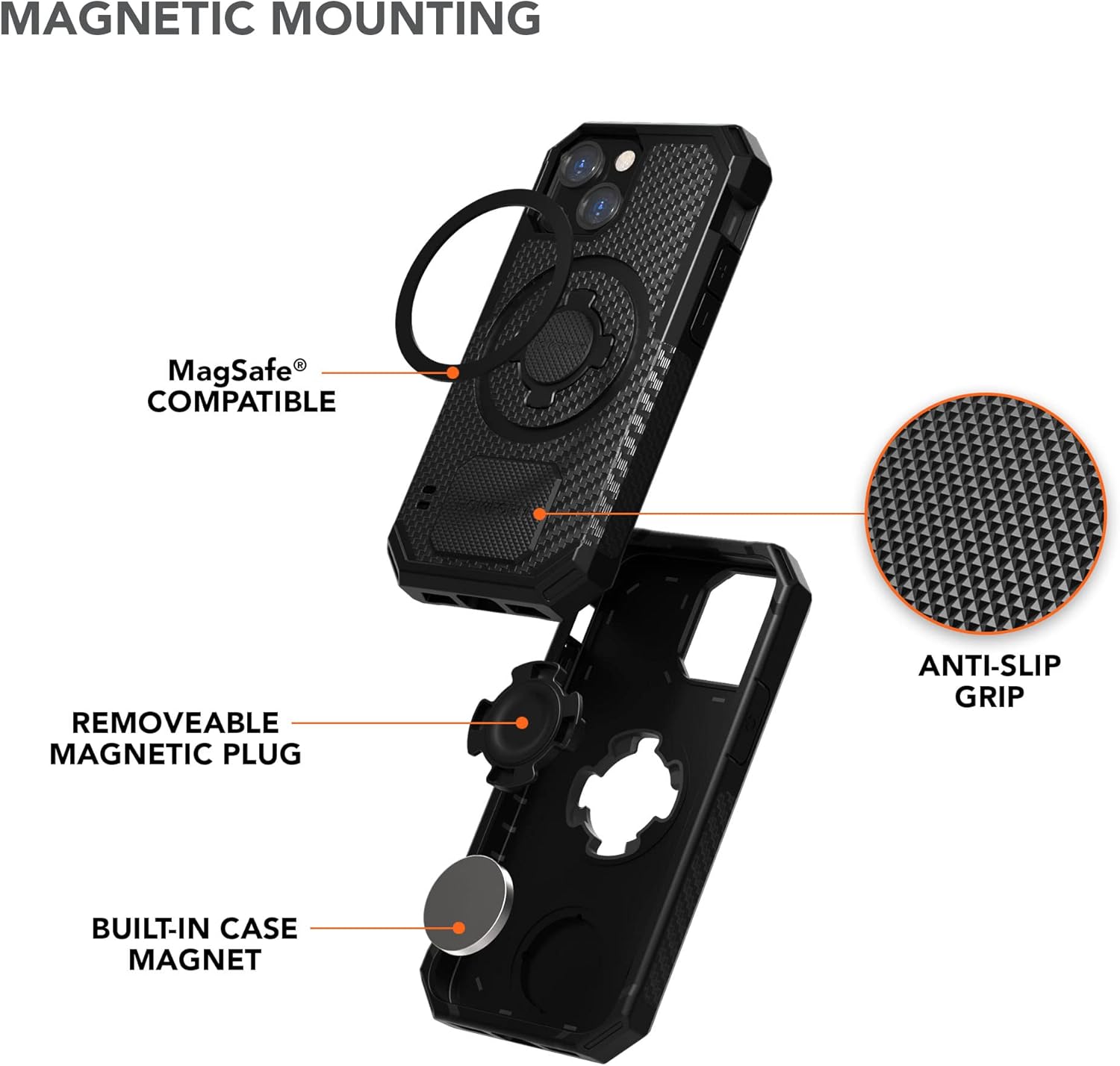 Rokform - iPhone 13 Mini Case, Rugged Series, Dual Magnet Plus MagSafe Compatible, Magnetic Protective Apple Gear, iPhone Cover with RokLock Twist Lock, Drop Tested Armor (Black)