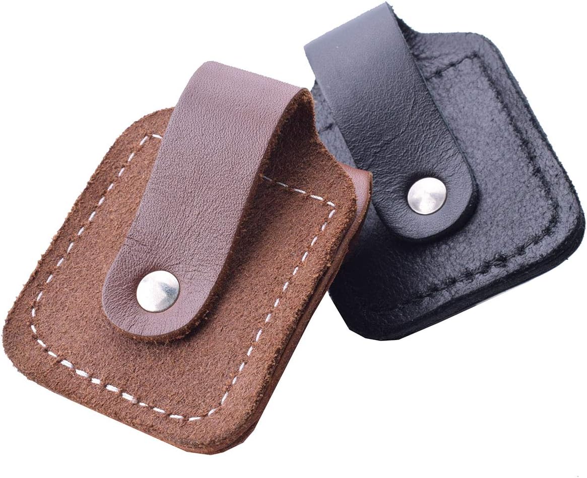 Handmade Fliptop Leather Lighter Pouch Holder Case with Pocket Belt Loop (Brown+Black)