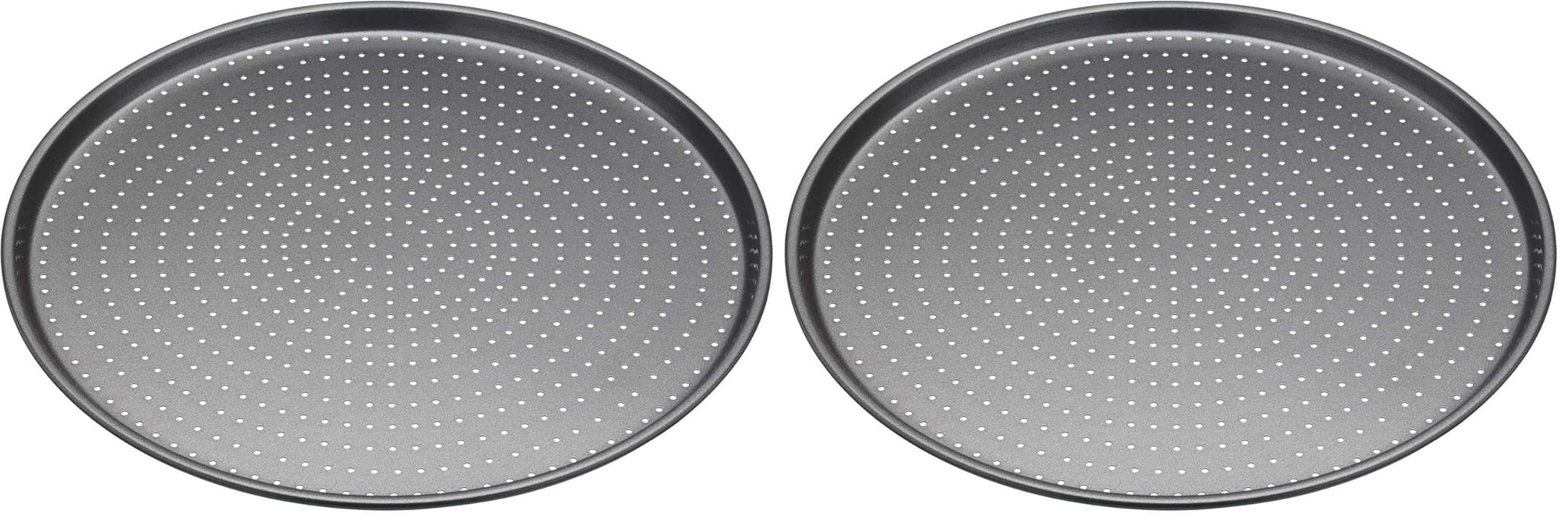 MasterClass Crusty Bake Antihaft-Pizzablech für den Pizzaofen mit PTFE-, PFOA- und BPA-freier Antihaftbeschichtung, robuster 1mm dicker Karbonstahl, 32cm, ummantelt, Grau (Packung mit 2)