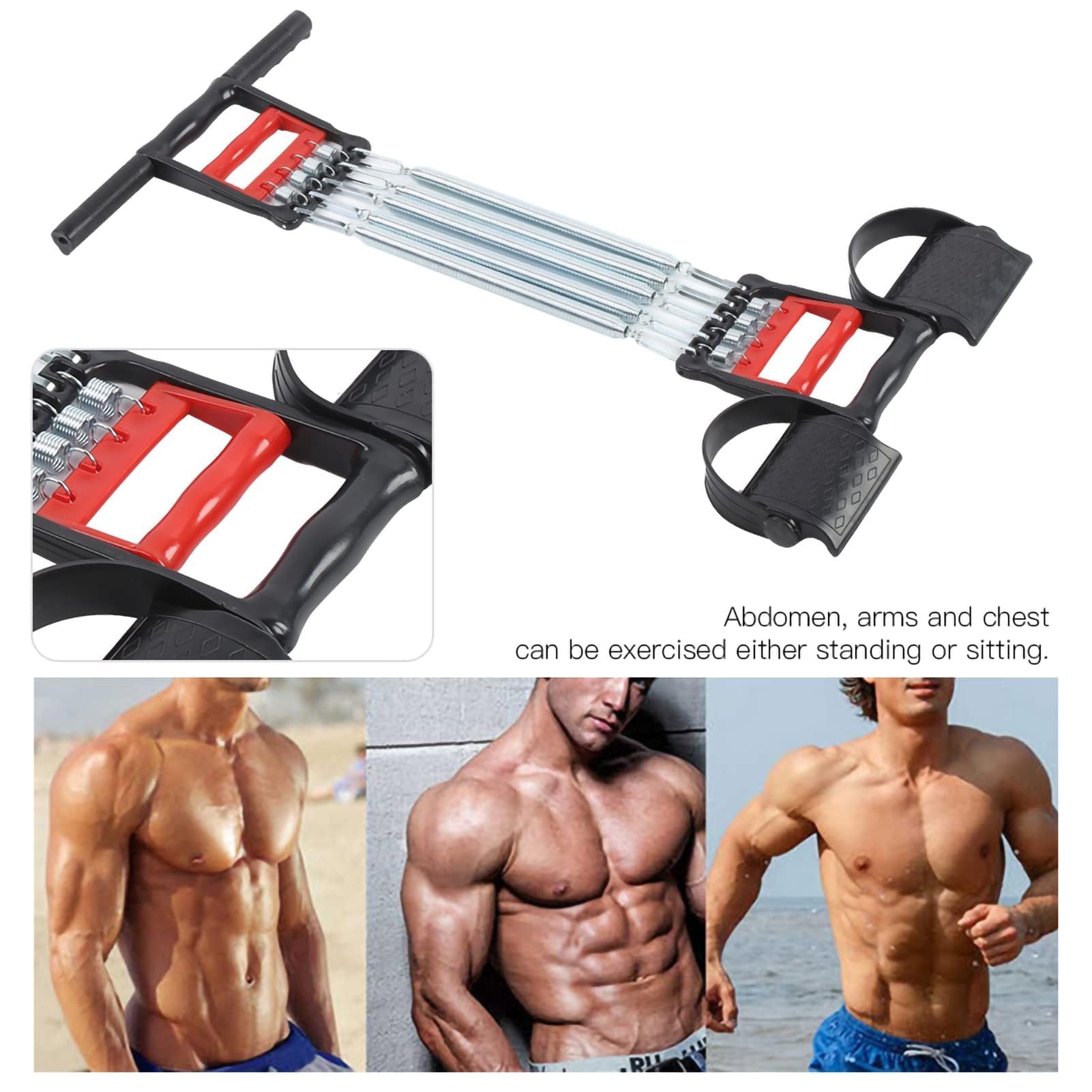 Expansor de Pecho, Entrenador con Capacidad de Carga de 65 kg Equipo portátil para Entrenamiento de Fuerza de Brazos con Asas Desmontables con 5 resortes para ejercitar Brazos, Pecho y Abdomen