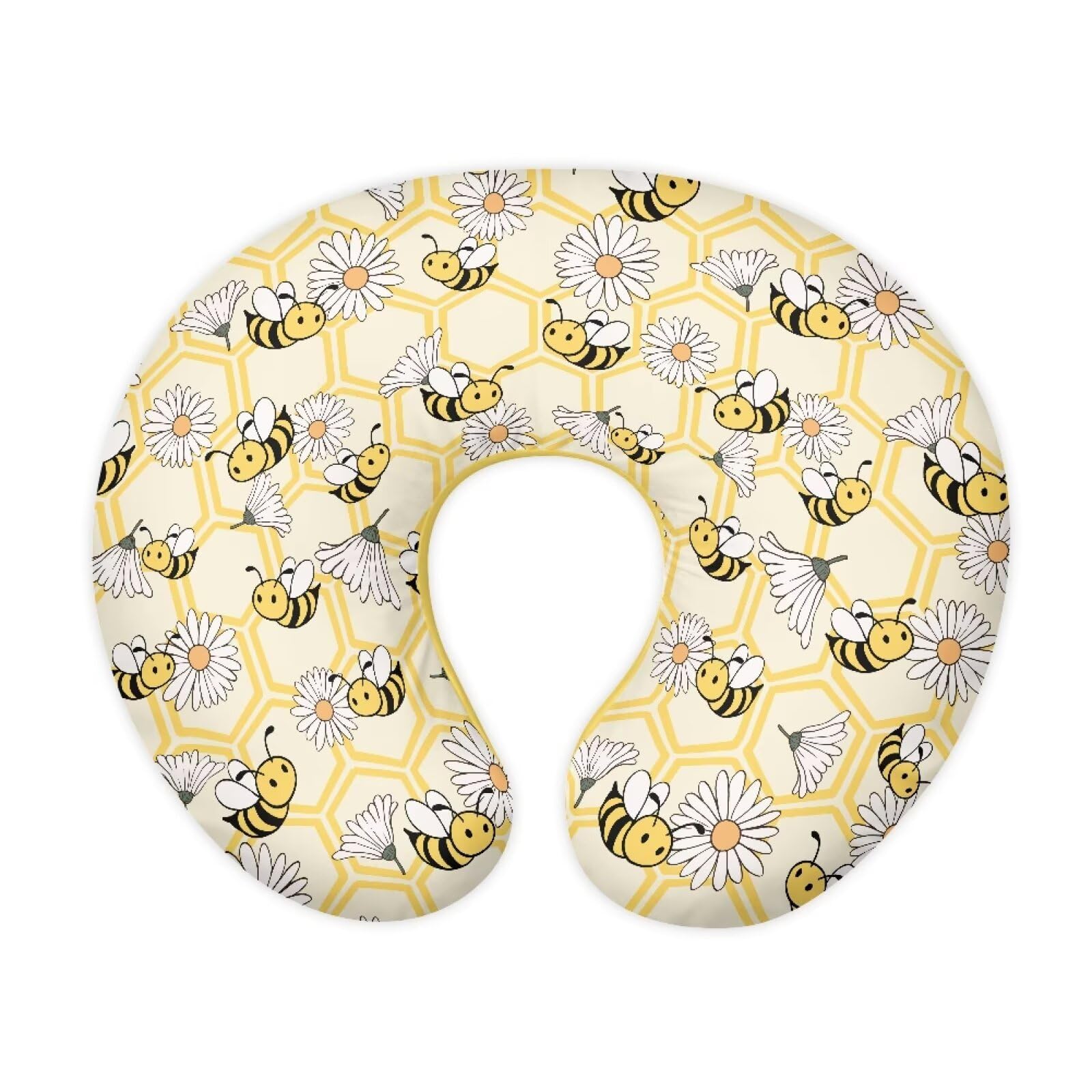 Urndoeng Soft Baby Pillow Covers With Zipper For Breastfeeding,Bottle Feeding Fits u-Shaped Pillow Covers（Cover Only） Cute Bees Print