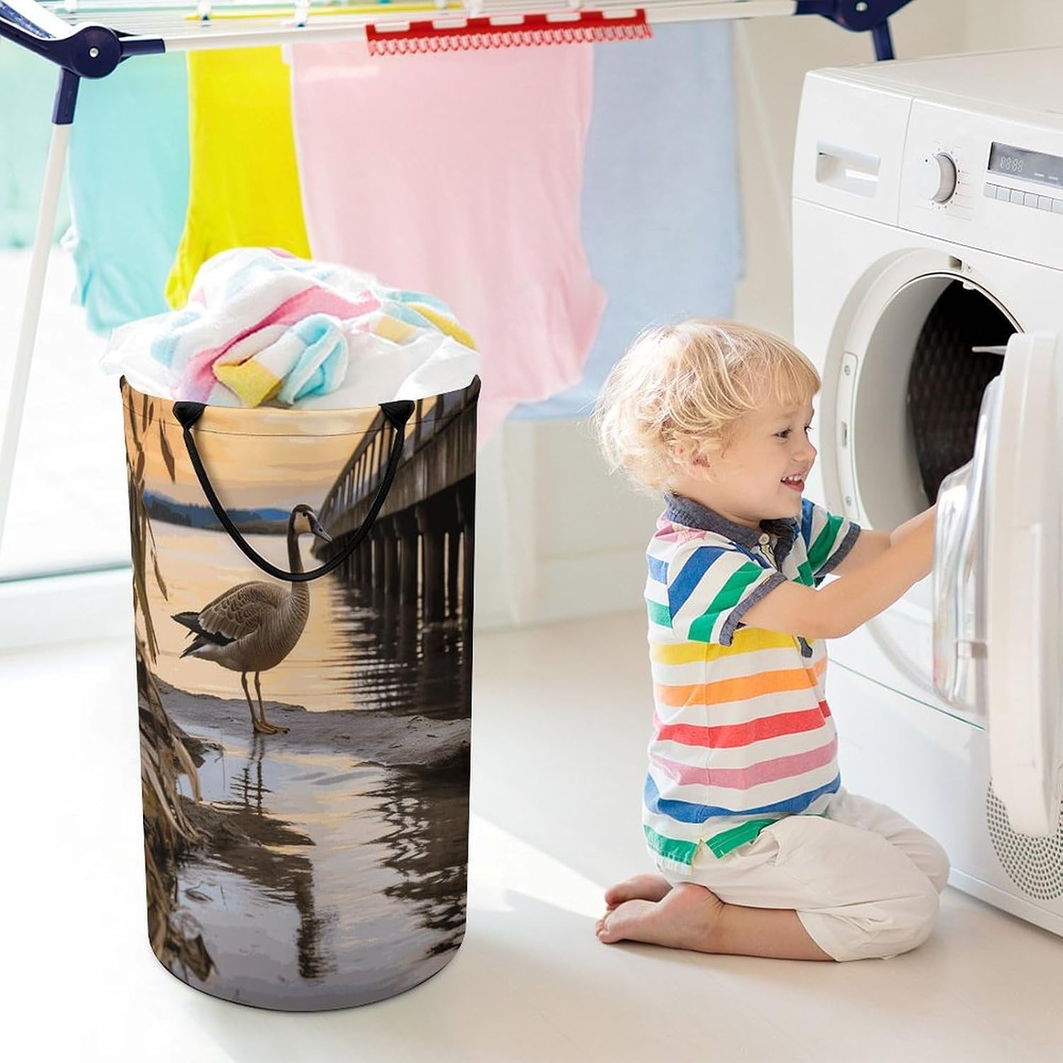 Large Laundry Hamper with Handles Wild Goose by The Bridge Laundry Basket Freestanding Waterproof Clothes Hamper for Living Room Bedroom Bathroom College Dorm