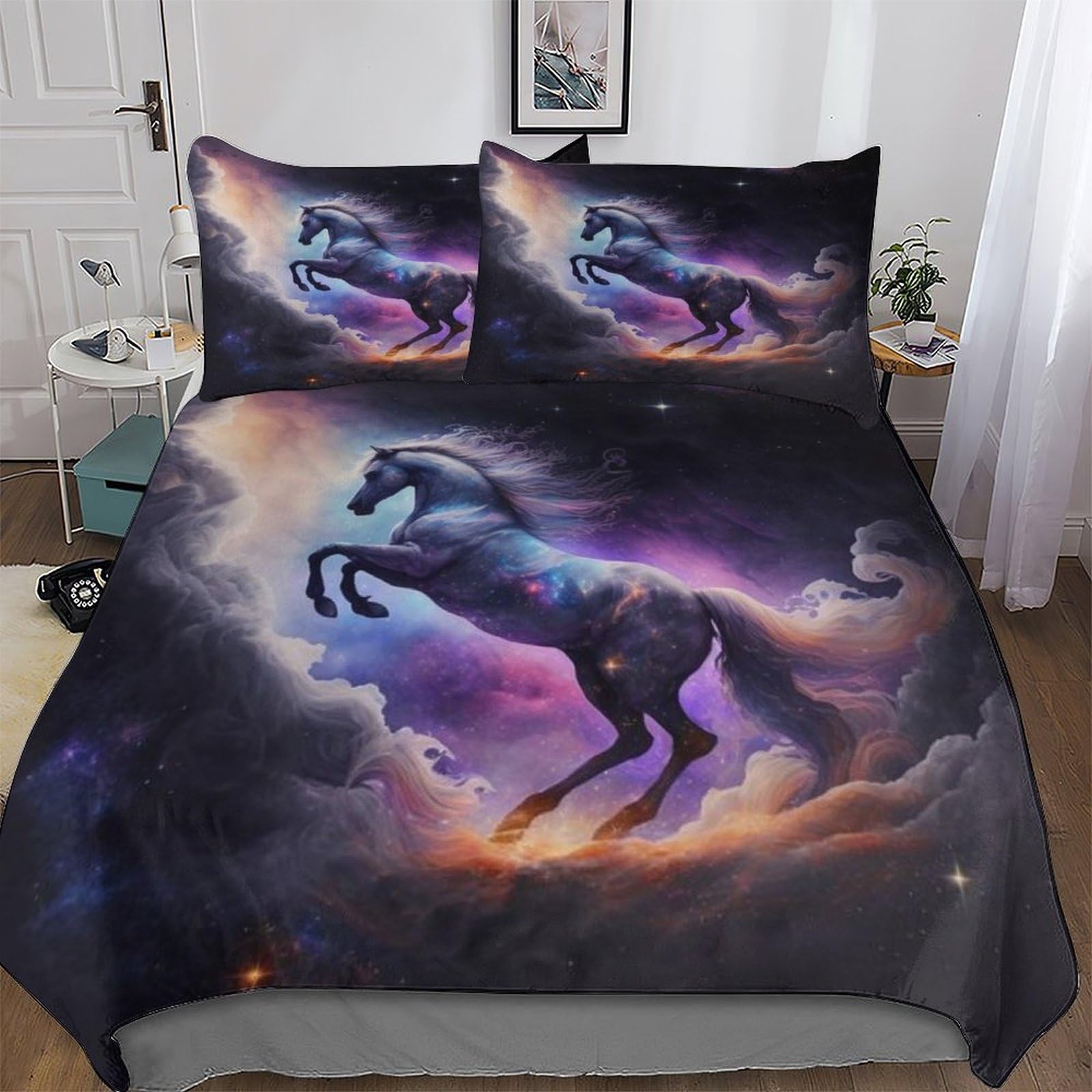 Parure de lit cheval en microfibre premium 220x240 au tissage résistant et finitions soignées