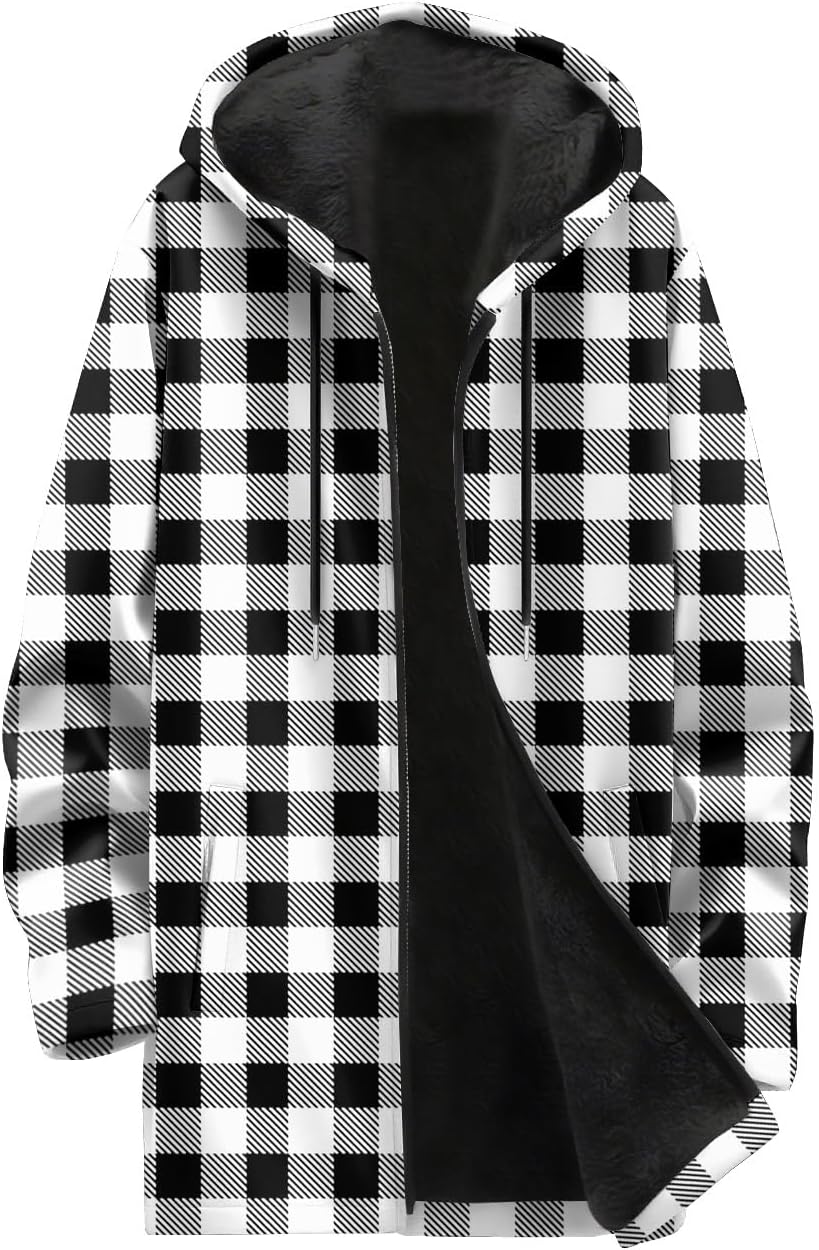 Men's Shirt Jacket Fleece Sherpa Lined Plaid Jackets Coat Full Zip Up Hoodie Winter Outwear, M-3XL
