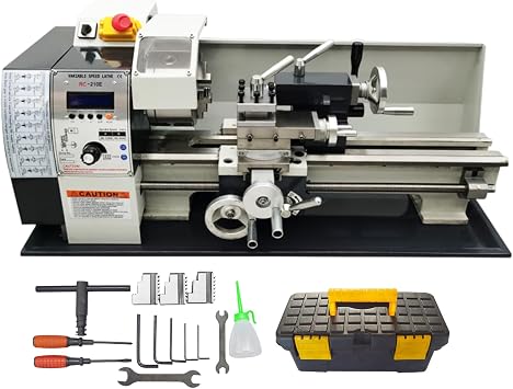 Precision Metal Lathe 8"x16" Mini Bench Lathe with Electronic Pulse Control, Brushless Motor Variable Speed 50-2500rpm, MT5 Spindle for DIY Machinist Hobbyist Workshop RC-210E 1100W 110V