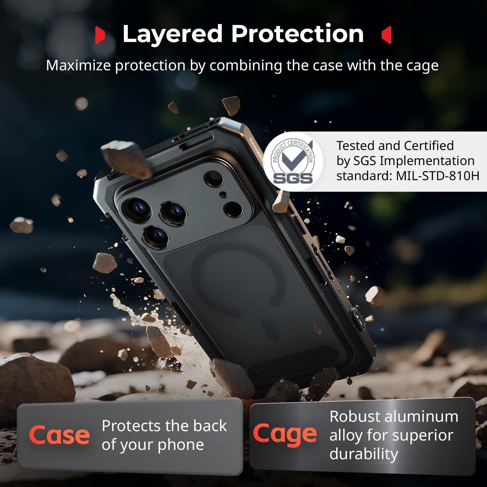 SMALLRIG Zestaw Phone Video Cage Dual Handheld do iPhone'a 17 Pro, Phone Rig z bezprzewodowym uchwytem bocznym z szybkim zwalnianiem, mocowaniem typu T 17 mm i tylną płytką obiektywu - 5540