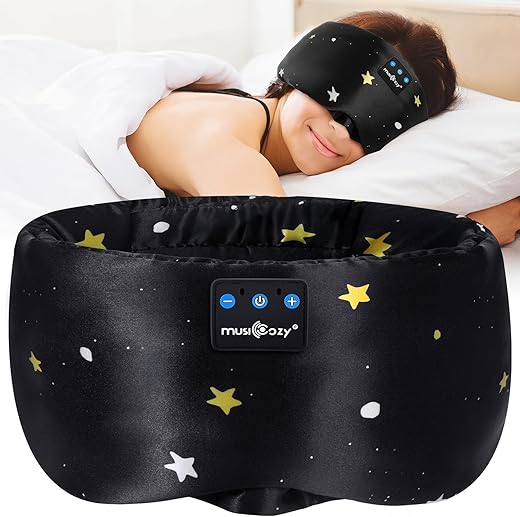 MUSICOZY Sleep Headphones 3D Bluetooth 5.2 Headband Sleep Mask, Wireless Sleeping Headphones Music Eye Mask Earbuds for Side Sleepers, Built-in Speakers Cool Tech Gadgets Gifts