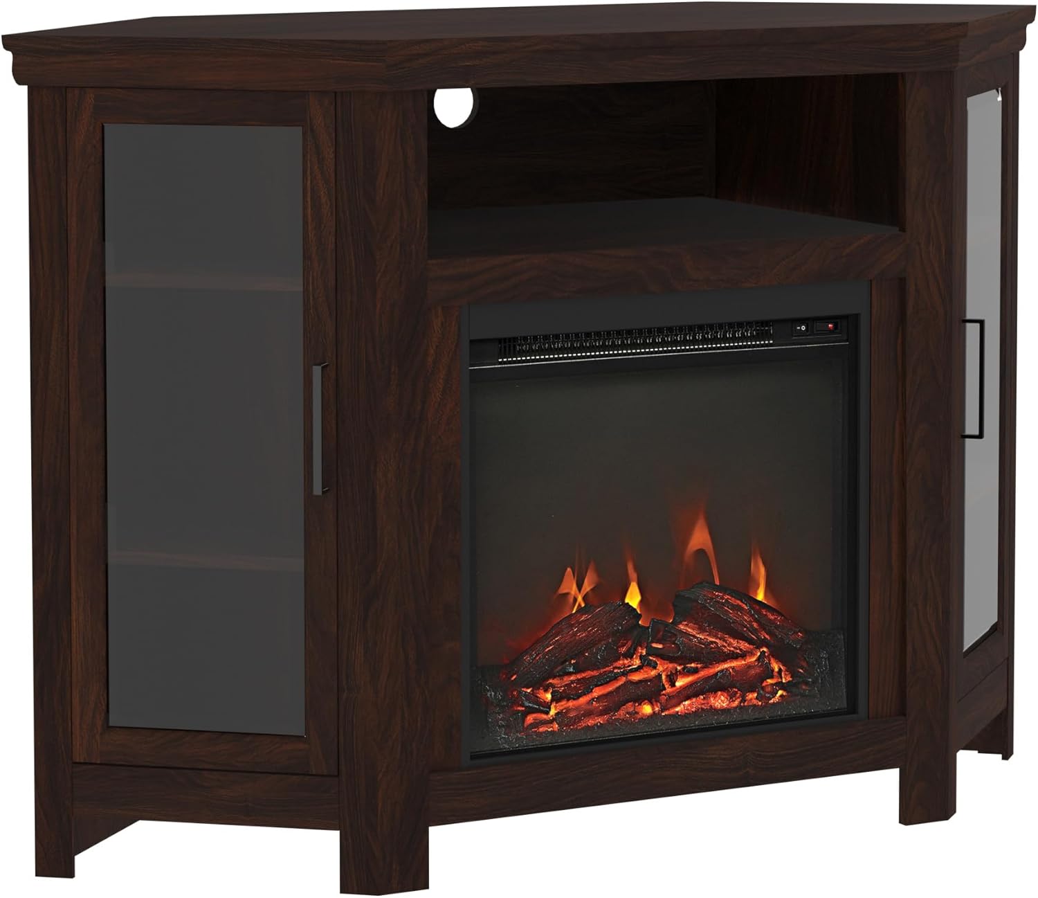 Walker Edison Alcott Classic Glass Door Fireplace Corner TV Stand for TVs up to 55 Inches