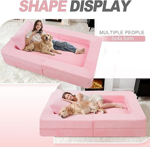 Miniatura 141 de Cama humana gigante para perro, cama 3 en 1 para perro de tamaño humano con funda de piel sintética lavable, cama grande plegable para mascotas con