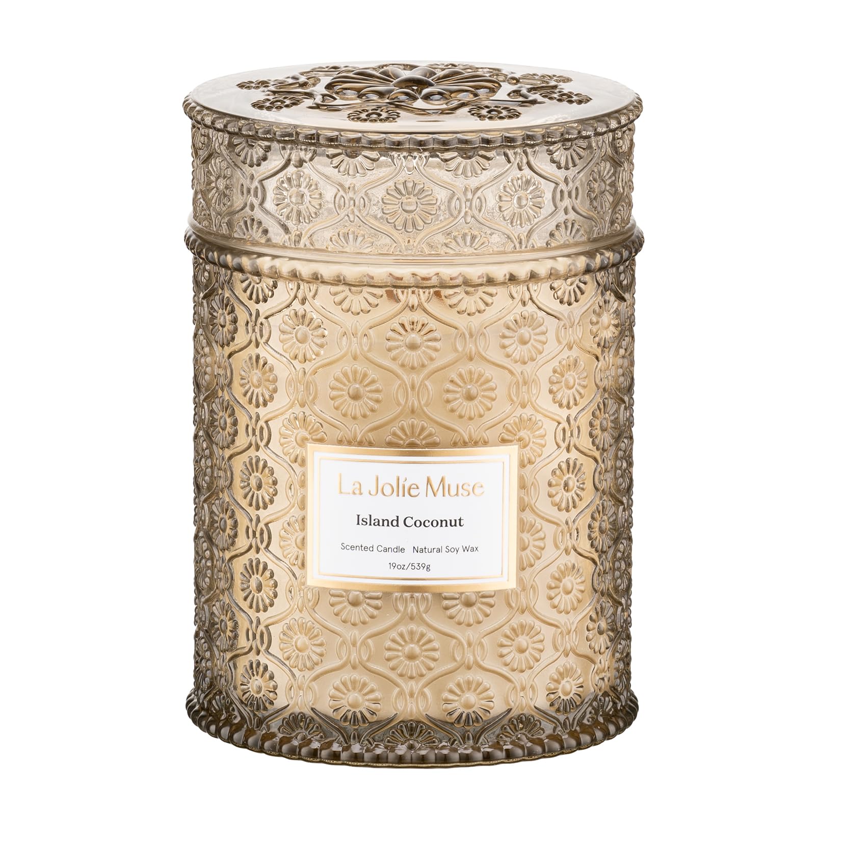 LA JOLIE MUSE Vanilla Coconut Candle – Coconut, Freesia & Vanilla | 19 oz Large Wooden Wick Candle | Natural Soy Wax | 90 Hours Clean Burn | Gift-Ready for Hosts & Gatherings | Elegant Home Décor