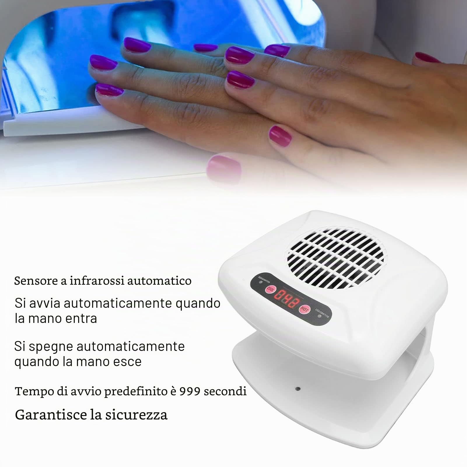 Asciuga Unghie Portatili 300 W, Essiccatore per Unghie per Smalto Normale Asciugatura Veloce Gel Smalto per Unghie Brezza Fresca e Calda Uso Domestico e del Salone Non Dannoso
