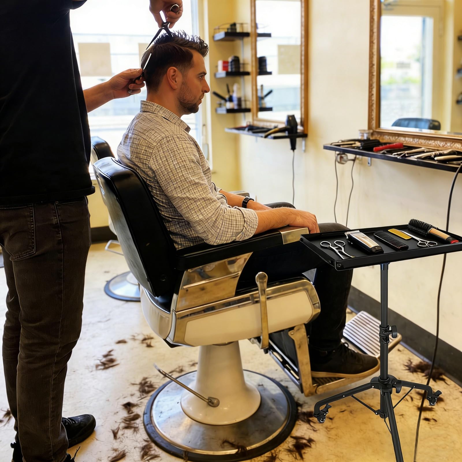 Höhenverstellbarer Tattoo Tablettwagen mit Rädern, Mobile Werkbank, Tattoo-Ständer Rolltablett für Studio, 360° Zubehör Trolley
