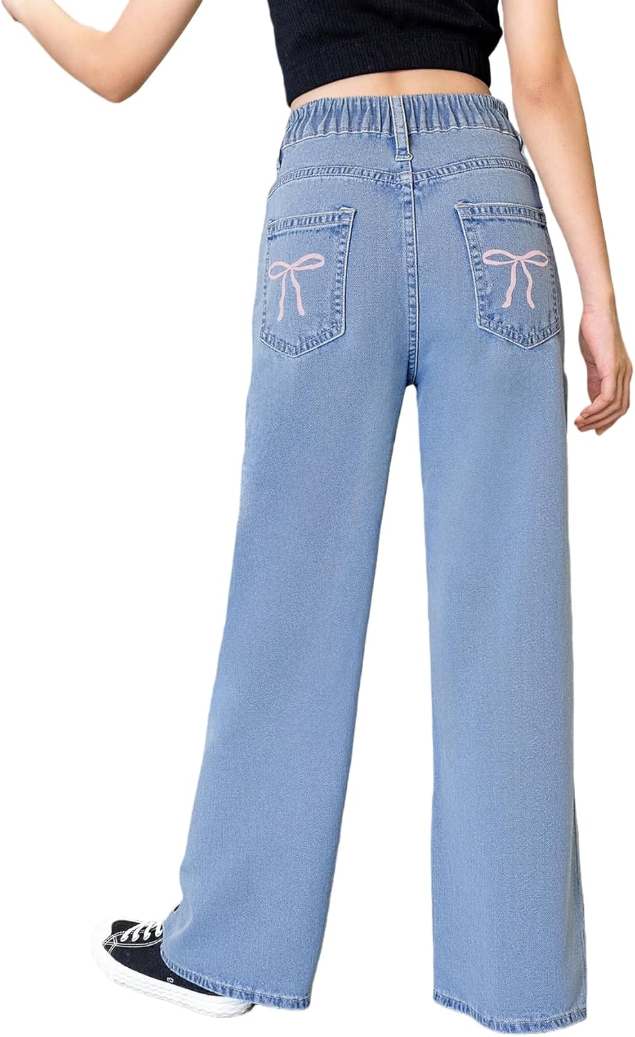 Girl’s Bow Print Back Elastic High Waist Cute Denim Pants Trendy Tween Streetwear Y2K Jeans Girl’s Bow Print Back Elastic High Waist Cute Denim Pants Trendy Tween Streetwear Y2K Jeans
